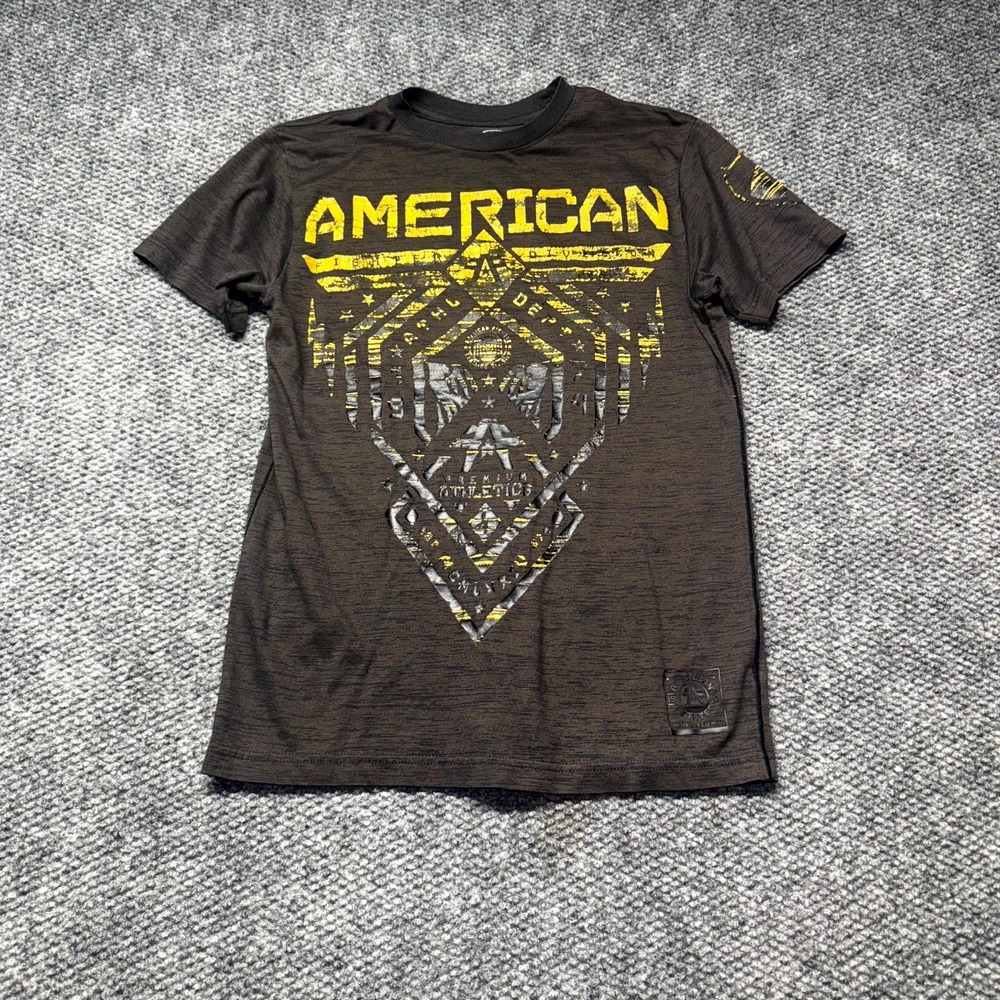 American Fighter Training T-Shirt Mens S Brown Gold Graphic Space Dye Premium